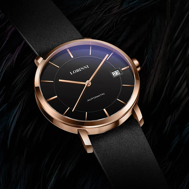 Women’s Luxury Automatic Watch 34mm Sapphire Crystal Leather Strap 5ATM Water Resistant