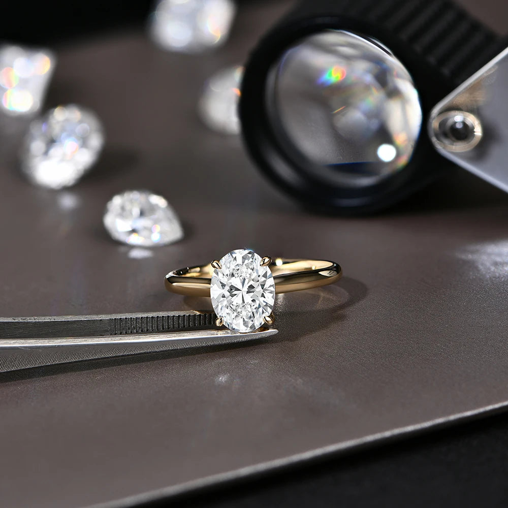 Women’s 2CT Oval Cut Moissanite Engagement Ring in 18K Gold Plated 925 Sterling Silver with Certificate