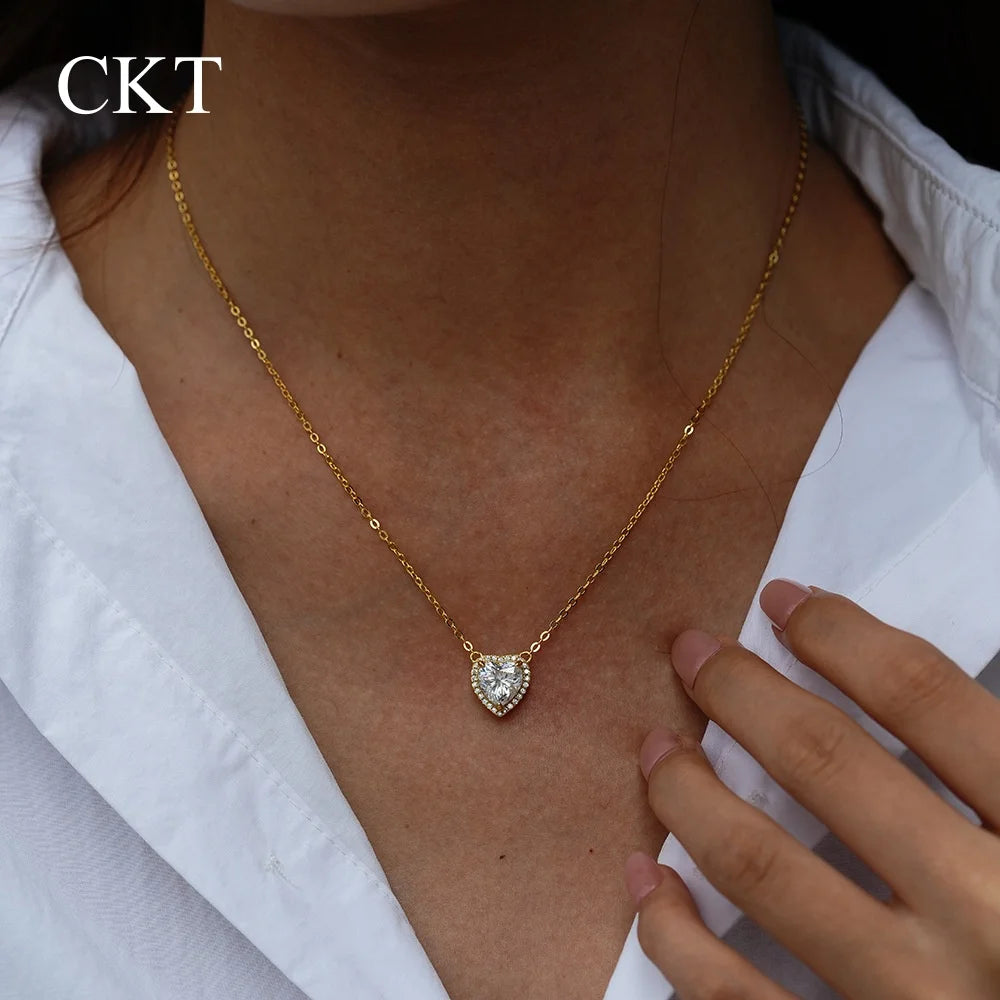 CKT 2ct Heart-Shaped Moissanite Pendant Necklace – 18K Gold Mount