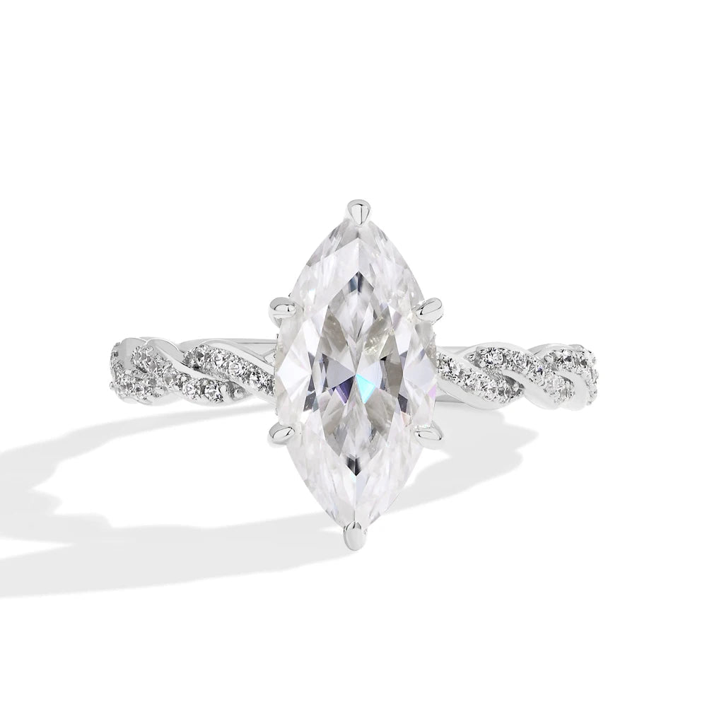 18K White Gold Plated 925 Sterling Silver 3ct Marquise Cut Moissanite Engagement Ring