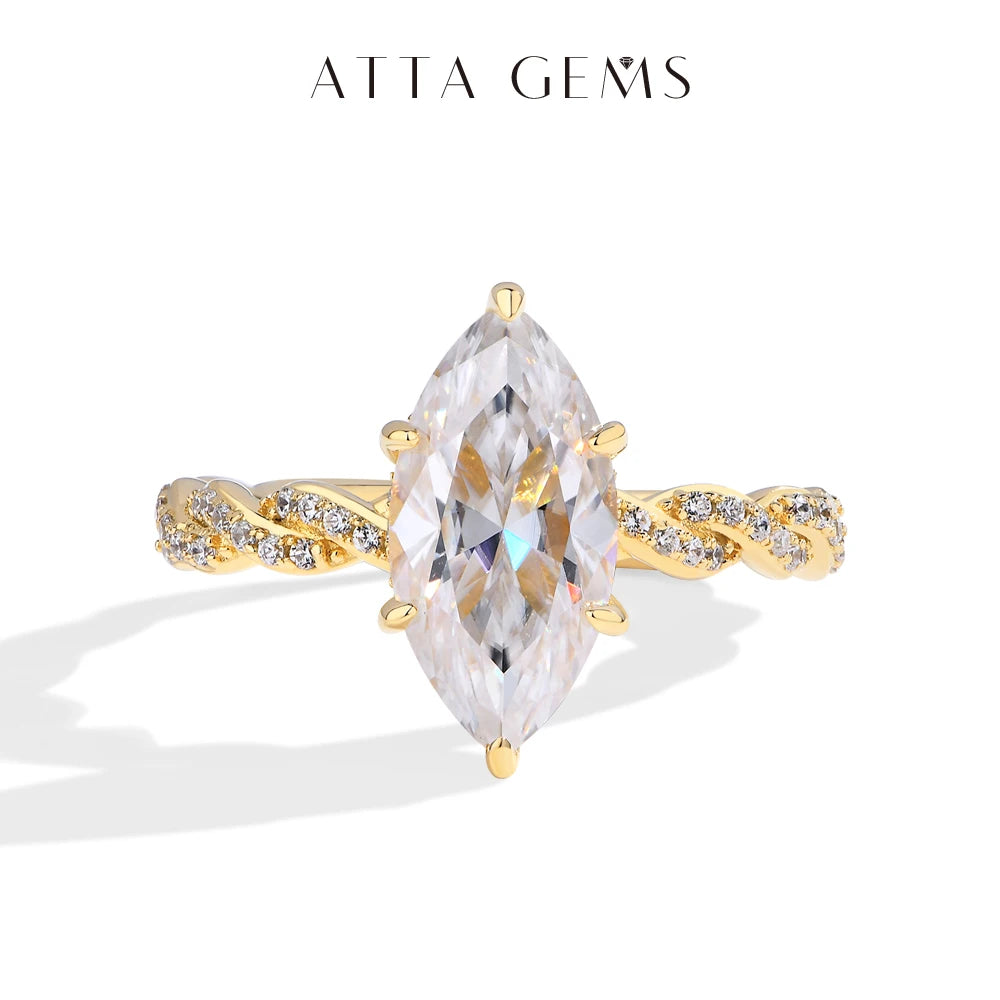18K White Gold Plated 925 Sterling Silver 3ct Marquise Cut Moissanite Engagement Ring