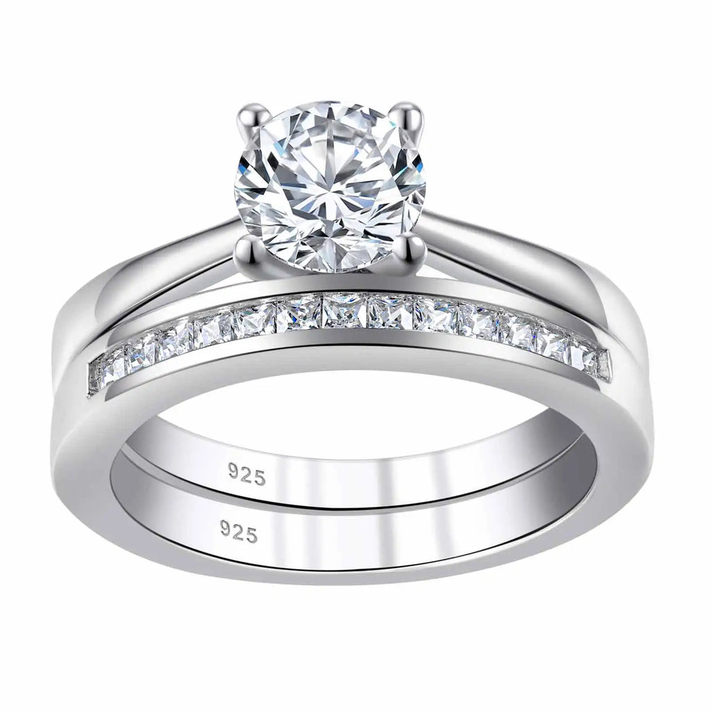 Newshe Solitaire Round Cubic Zirconia Engagement & Wedding Rings – 925 Sterling Silver, White & Yellow Gold Finish