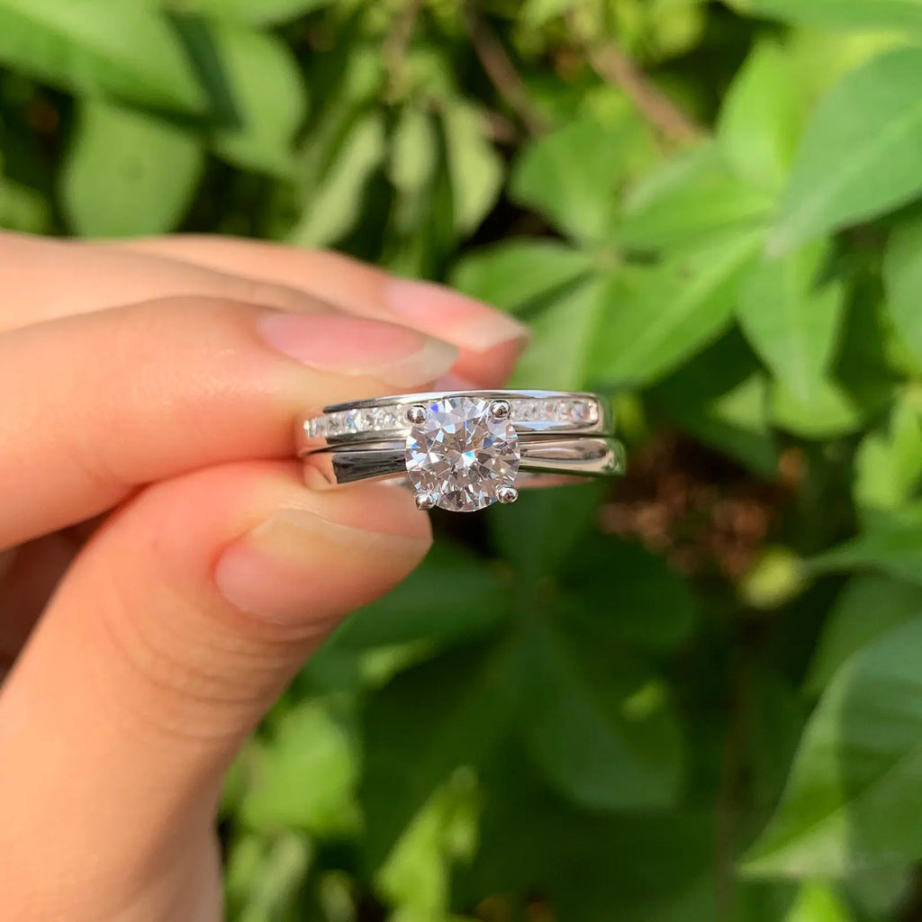 Newshe Solitaire Round Cubic Zirconia Engagement & Wedding Rings – 925 Sterling Silver, White & Yellow Gold Finish