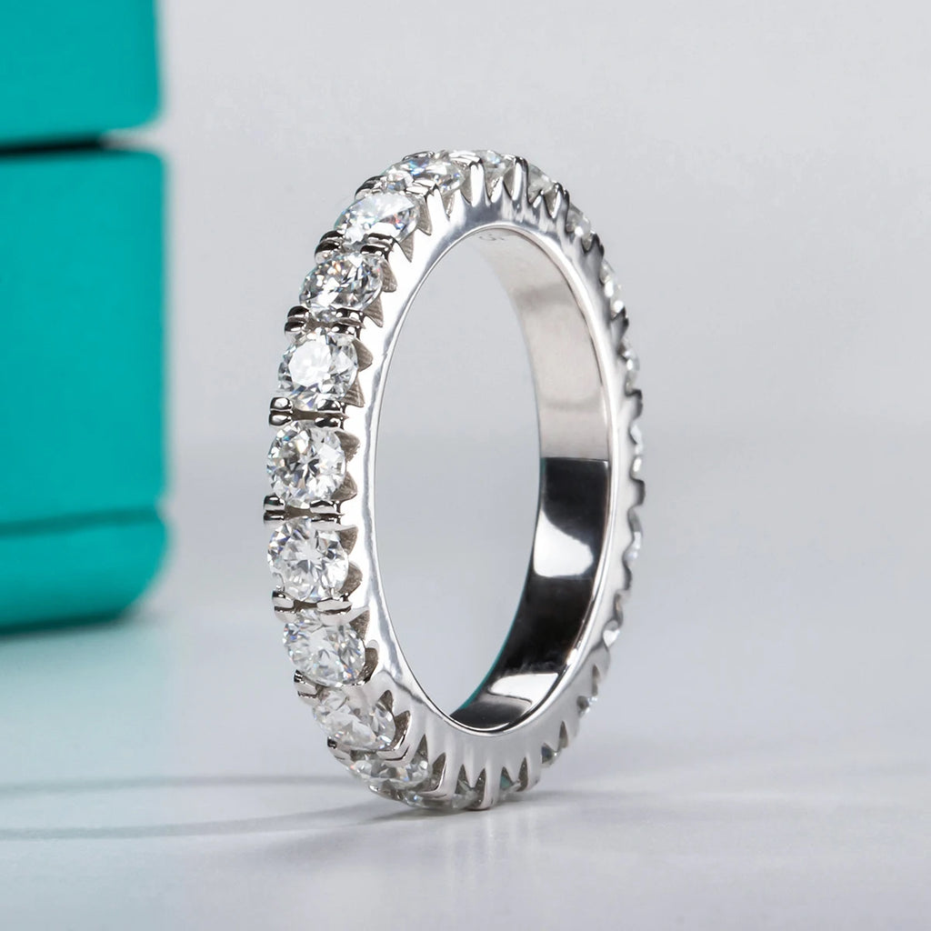18K Gold Plated 925 Sterling Silver 3mm D Color Moissanite Eternity Wedding Band