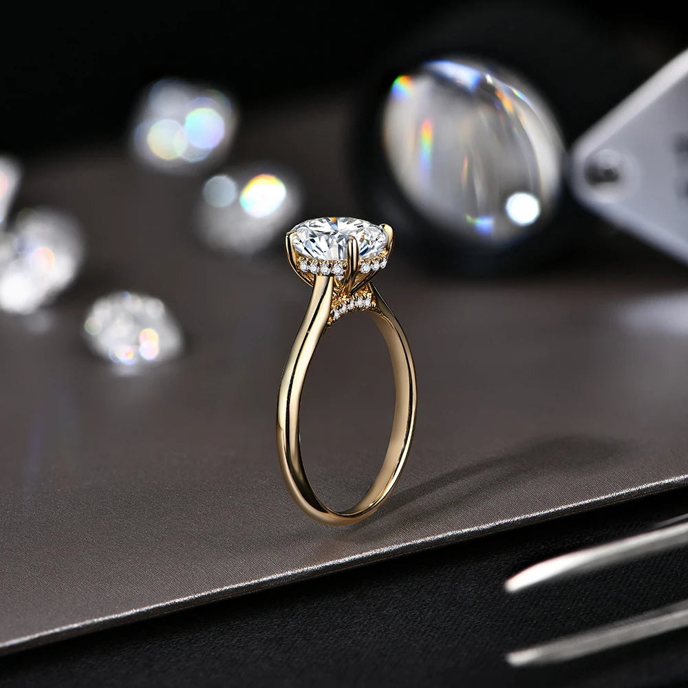 Women’s 2CT Oval Cut Moissanite Engagement Ring in 18K Gold Plated 925 Sterling Silver with Certificate