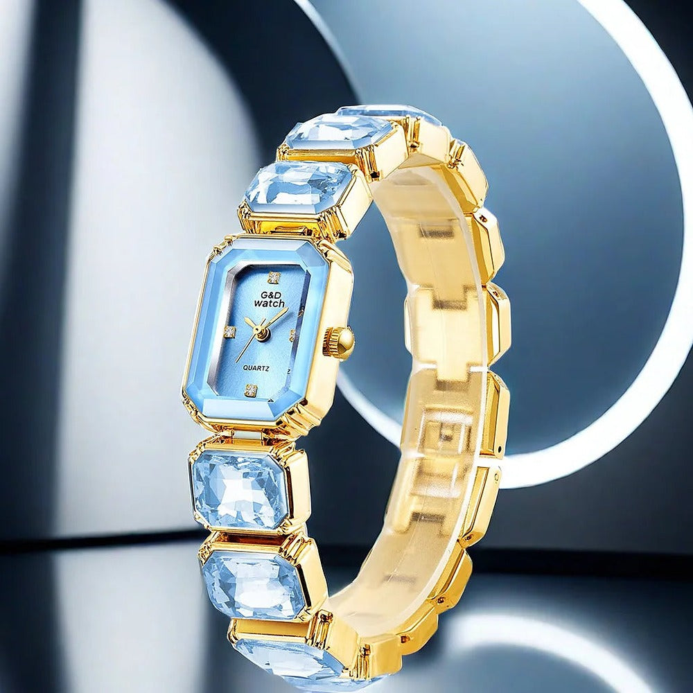 Gema watch with blue dial and gold-tone crystal-link bracelet