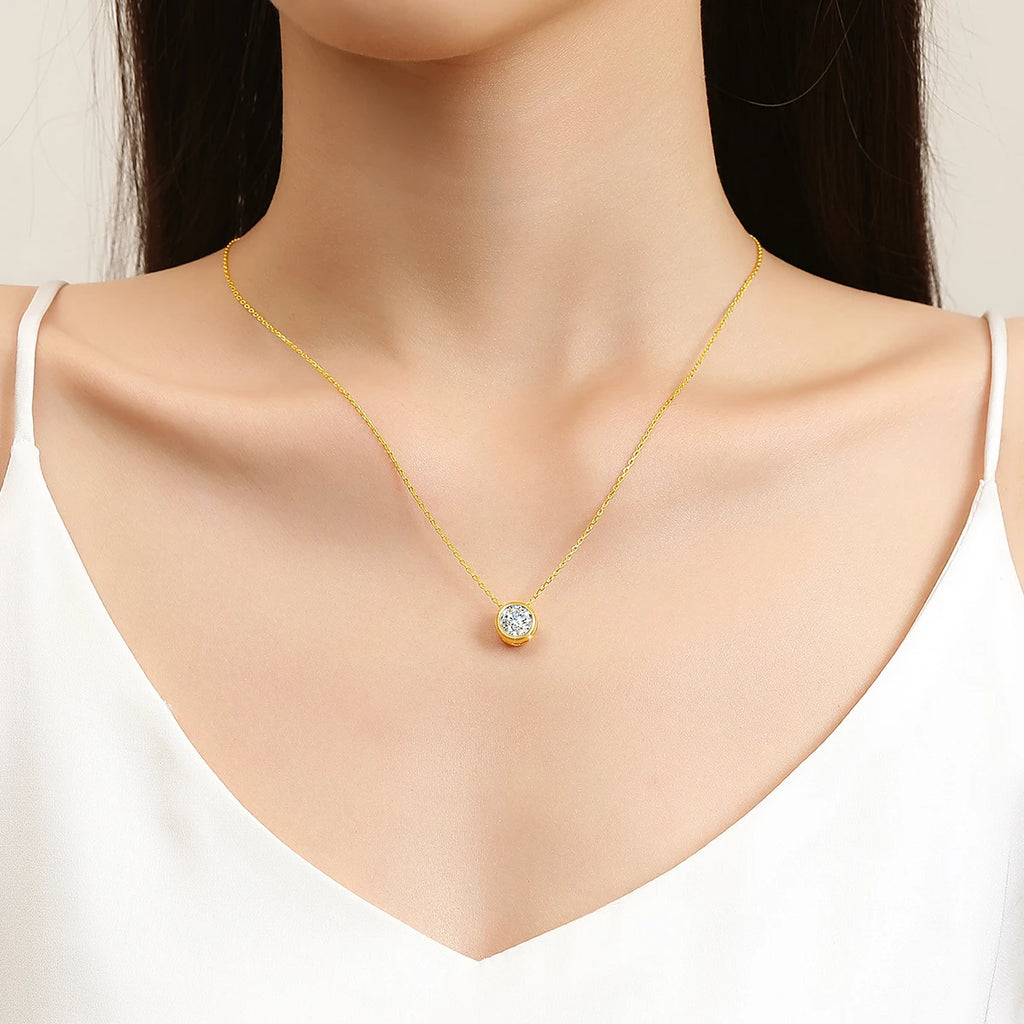 Golden Luxe 0.5ct Moissanite Necklace – 18K Yellow Gold Solitaire Pendant, Certified Authentic