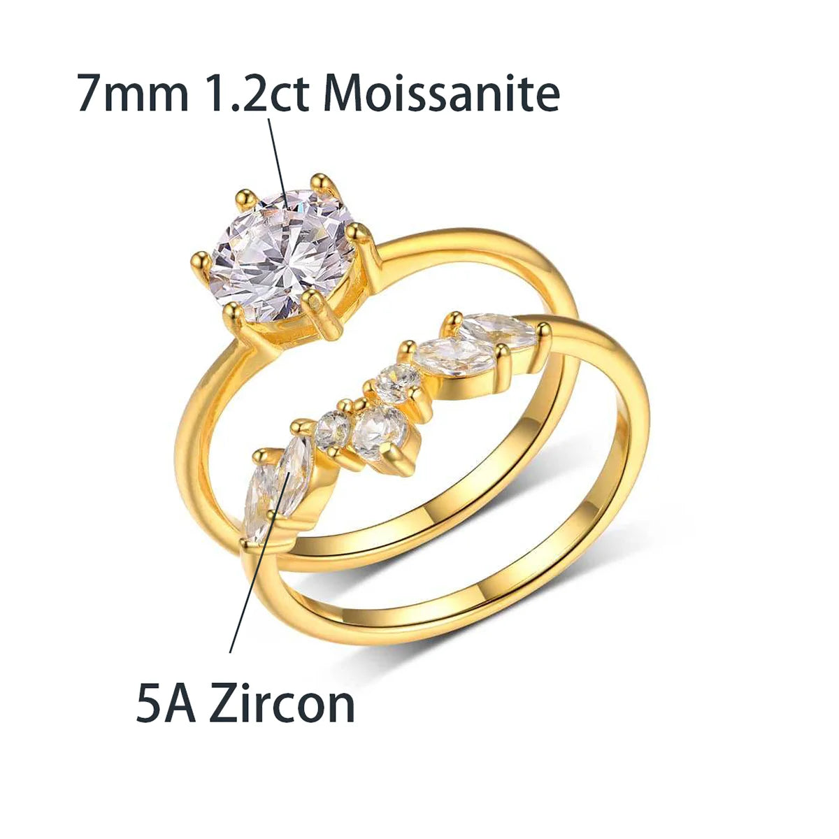 Sterling Silver Moissanite Ring Set D Color Round Cut Diamond Alternative for Women Jewelry