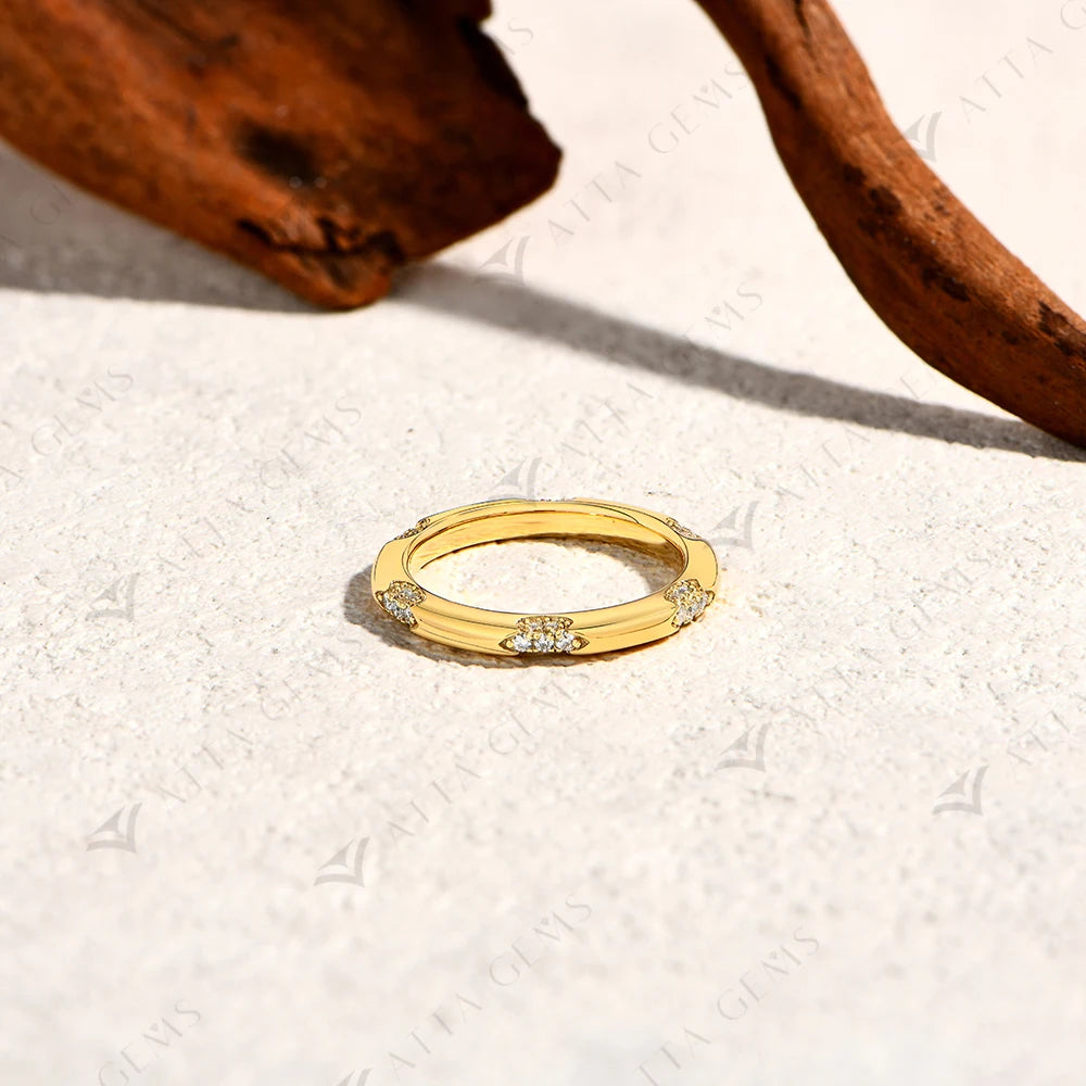 18K Gold Plated Sterling Silver Sparkling Moissanite Wedding Band Ring for Women and Men