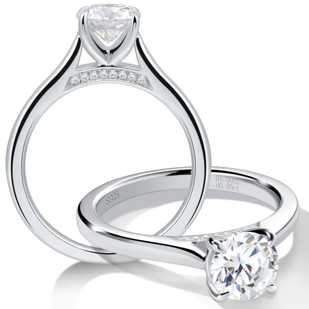 Sterling Silver Moissanite Solitaire Engagement Ring 1CT Round Cut Diamond Wedding Jewelry