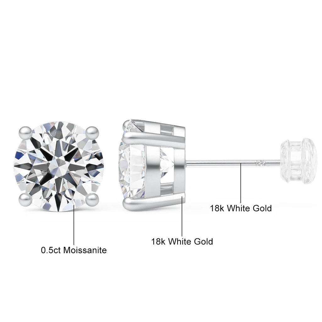 Elegant raft Jewelry D Color Moissanite Stud Earrings – 18K Gold Setting