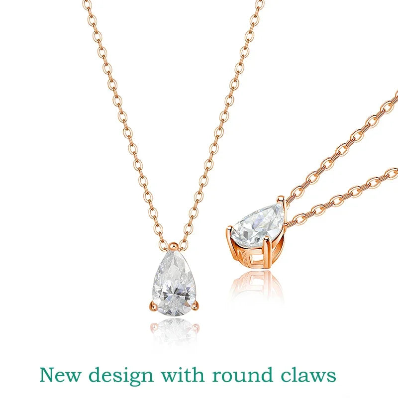 Smyoue Pear Cut D VVS1 Moissanite Necklace – 18K White Gold Plated Sterling Silver Pendant
