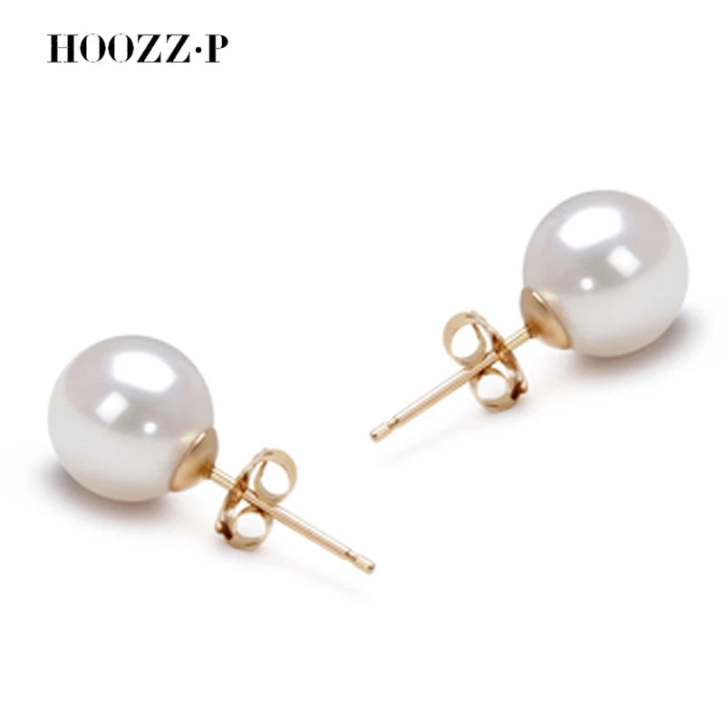 HOOZZ.P Akoya Pearl Stud Earrings AA Quality – 14K Gold & Sterling Silver Mount