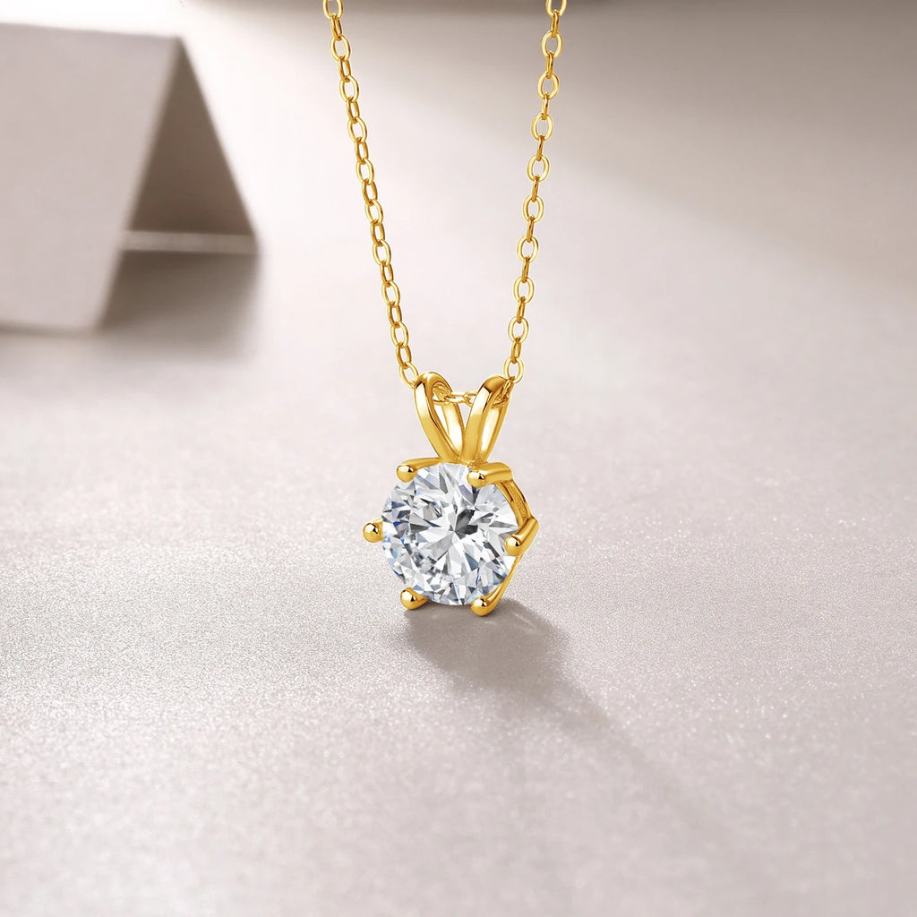 Aurora Goldsmiths Round Cut 14K Gold Moissanite Pendant Necklace – 1ct-3ct Solitaire for Women