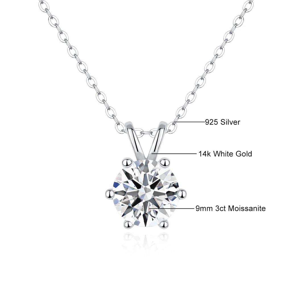 Aurora Goldsmiths Round Cut 14K Gold Moissanite Pendant Necklace – 1ct-3ct Solitaire for Women