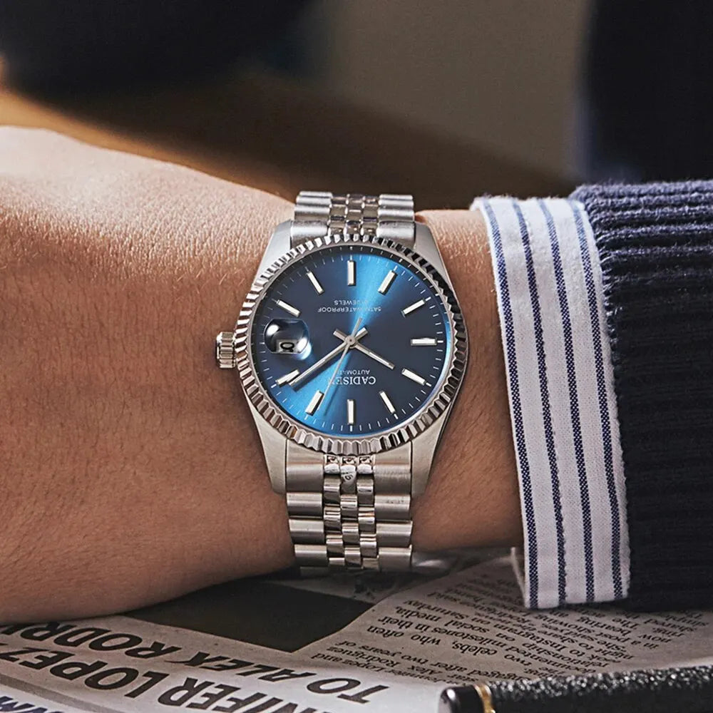 CADISEN Luxury Mechanical Watch for Men – Sapphire Crystal, Stainless Steel Bracelet, 50M Water Resistance