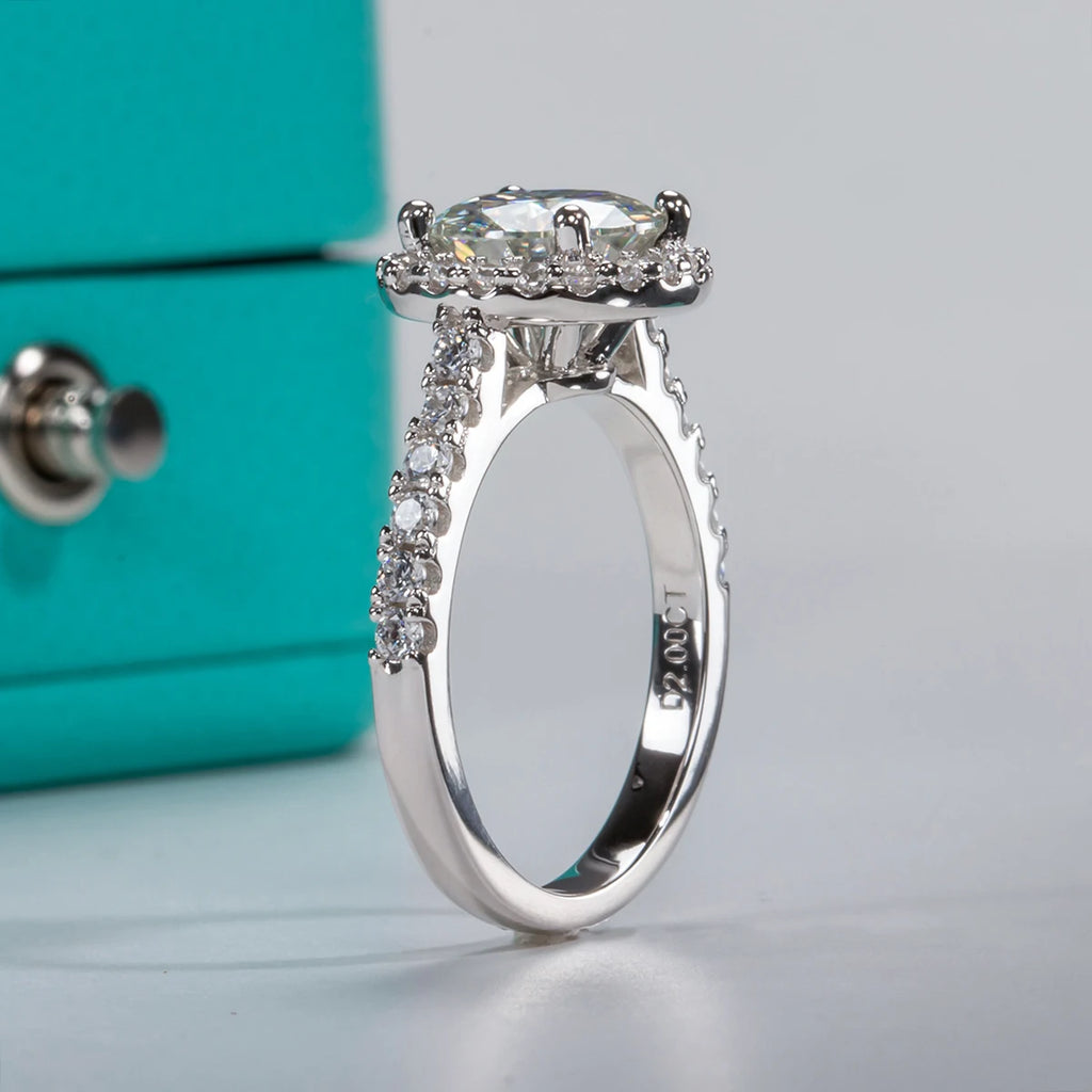 AnuJewel 2ct D Color Moissanite Halo Engagement Ring – 925 Sterling Silver Wedding Band