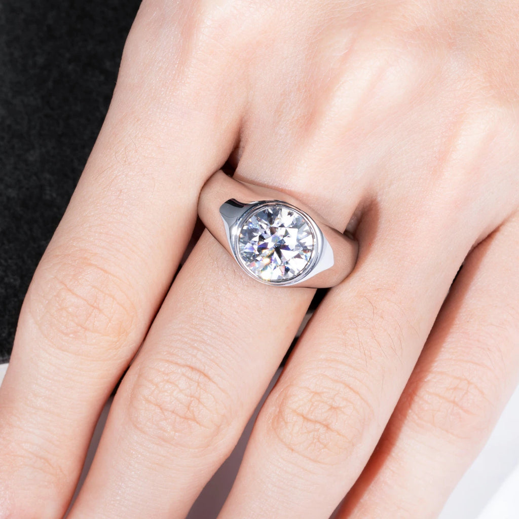 AnuJewel 4ct D Color Moissanite Bezel Engagement Ring – 18K Gold Plated Silver