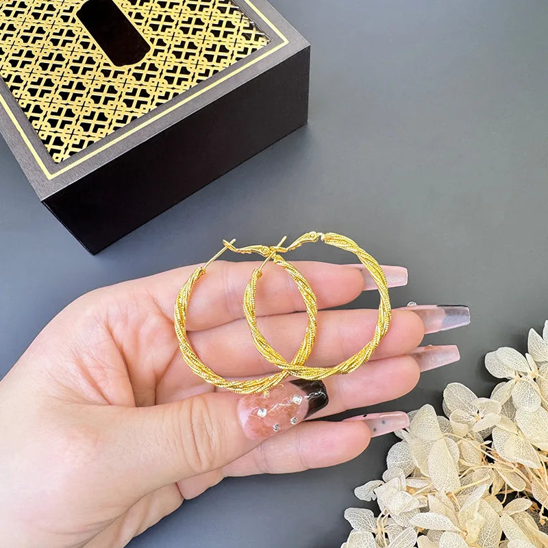Golden Luxe 24K Pure Gold Twist Circle Earrings – Luxury Finish