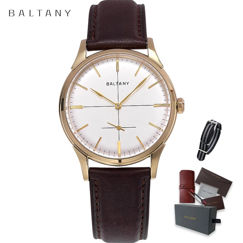 BALTANY Retro Mechanical Dress Watch for Men | Leather Strap with Waterproof Sapphire Crystal