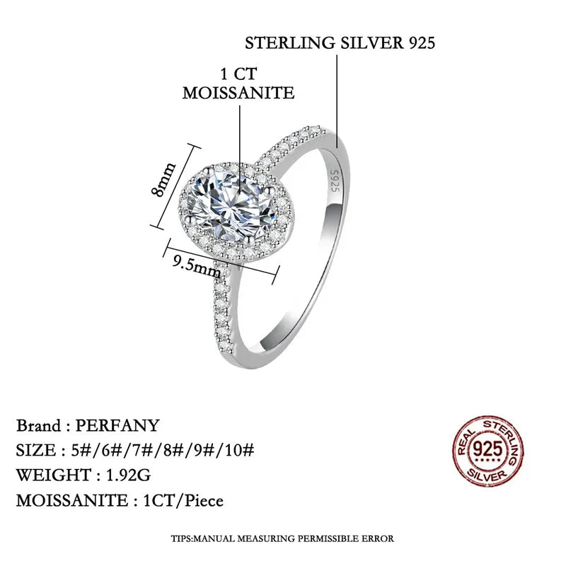 Oval Cut Moissanite Ring Sterling Silver Women Wedding Engagement Jewelry Gift