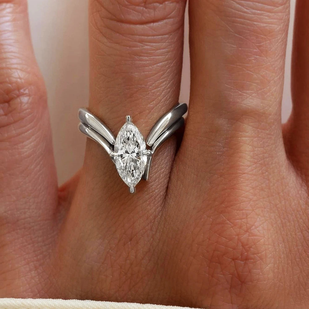 BXINY Marquise Cut Moissanite Ring Set – Triple Band Design 925 Sterling Silver with 18K Gold Plating