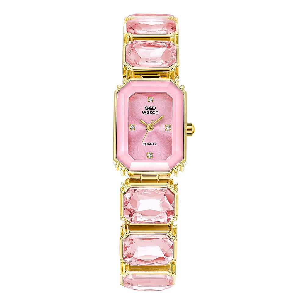 Gema watch, pink colourway, front view