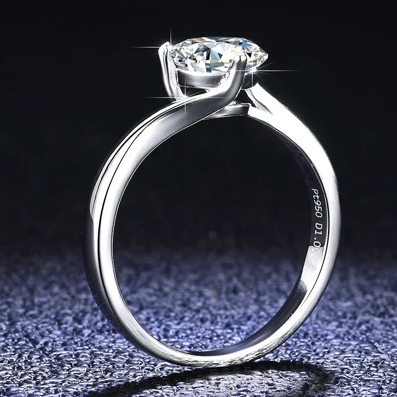 Women’s 1CT Moissanite Engagement Ring in 18K White Gold Classic Wedding Band with Certificate