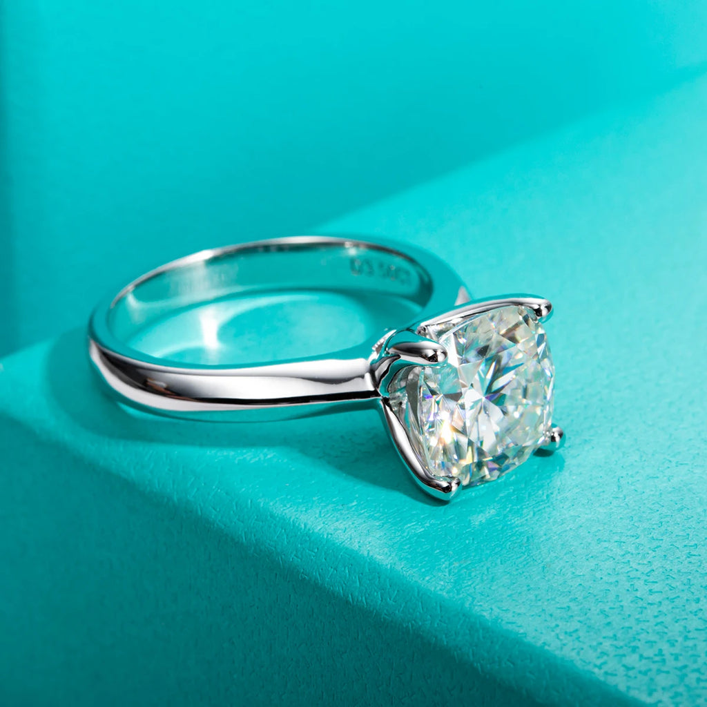 Women’s Cushion Cut Moissanite Engagement Ring 3.5 Carat Sterling Silver Wedding Jewelry