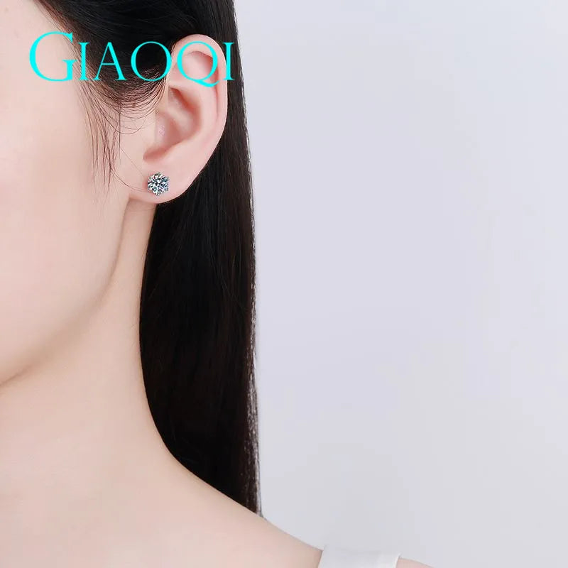 GIAOQI Brilliant Cut Moissanite Stud Earrings – 14K White Gold & Platinum Setting