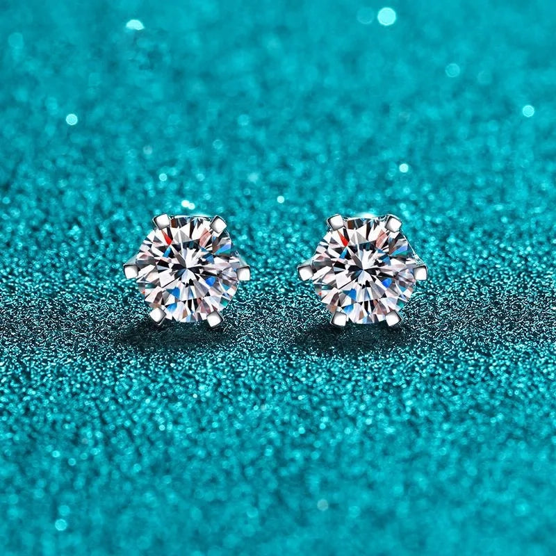Women Moissanite Stud Earrings 2 to 4 Carat Brilliant Cut 14K White Gold Platinum Wedding Gift