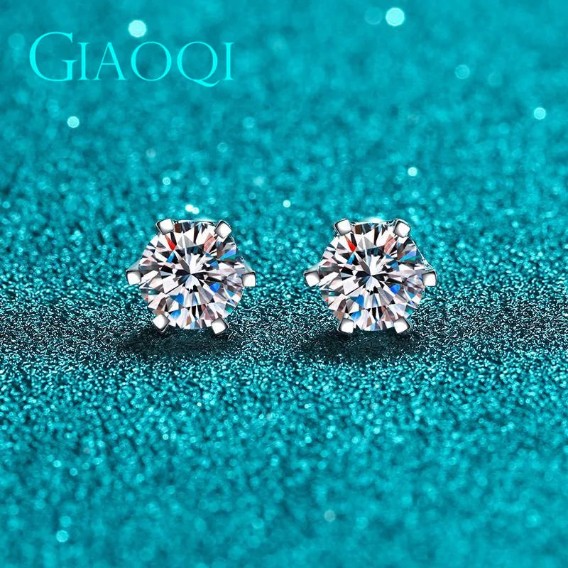 GIAOQI Brilliant Cut Moissanite Stud Earrings – 14K White Gold & Platinum Setting