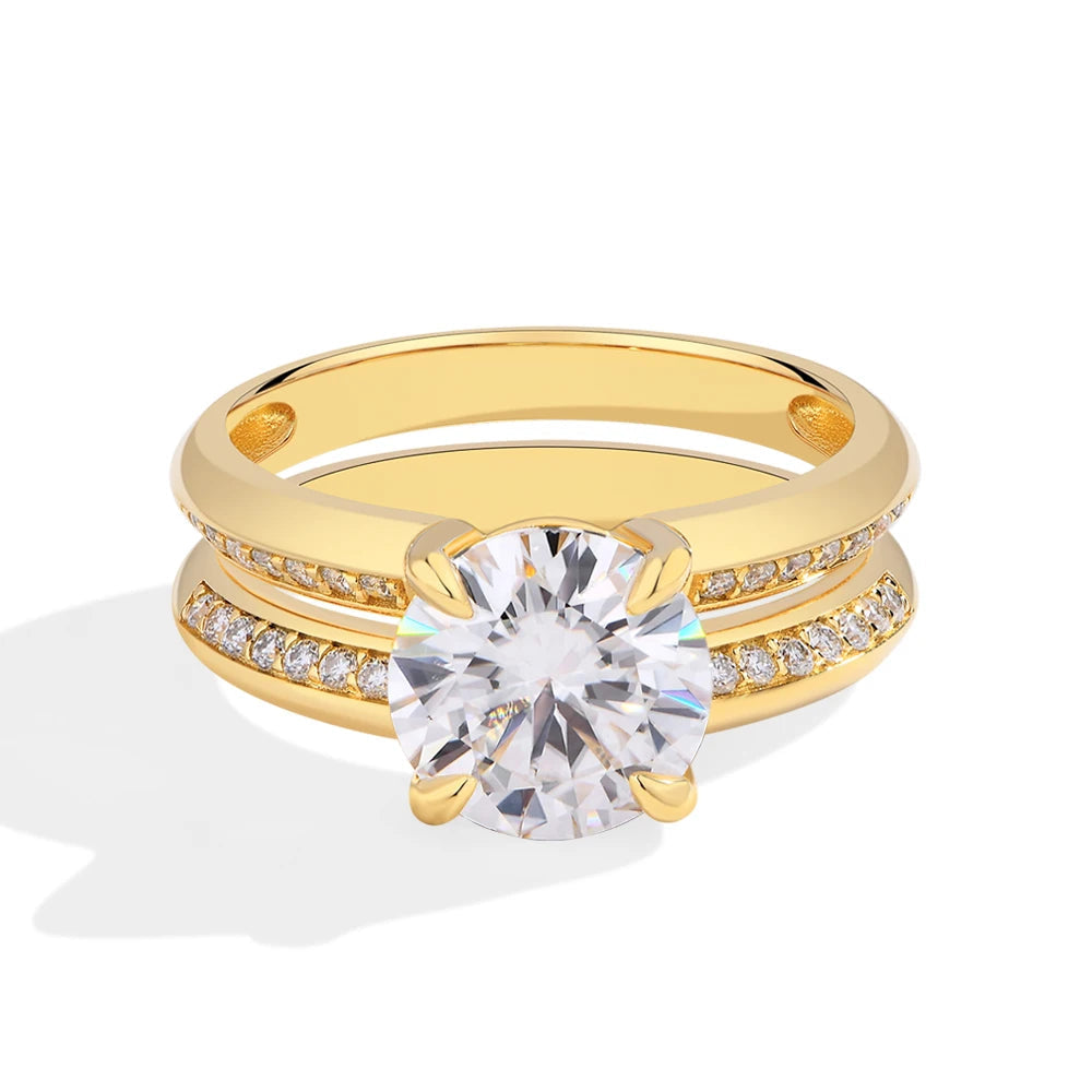 18K Gold Plated 3 Carat Moissanite Engagement Ring 925 Sterling Silver Round Cut Wedding Jewelry