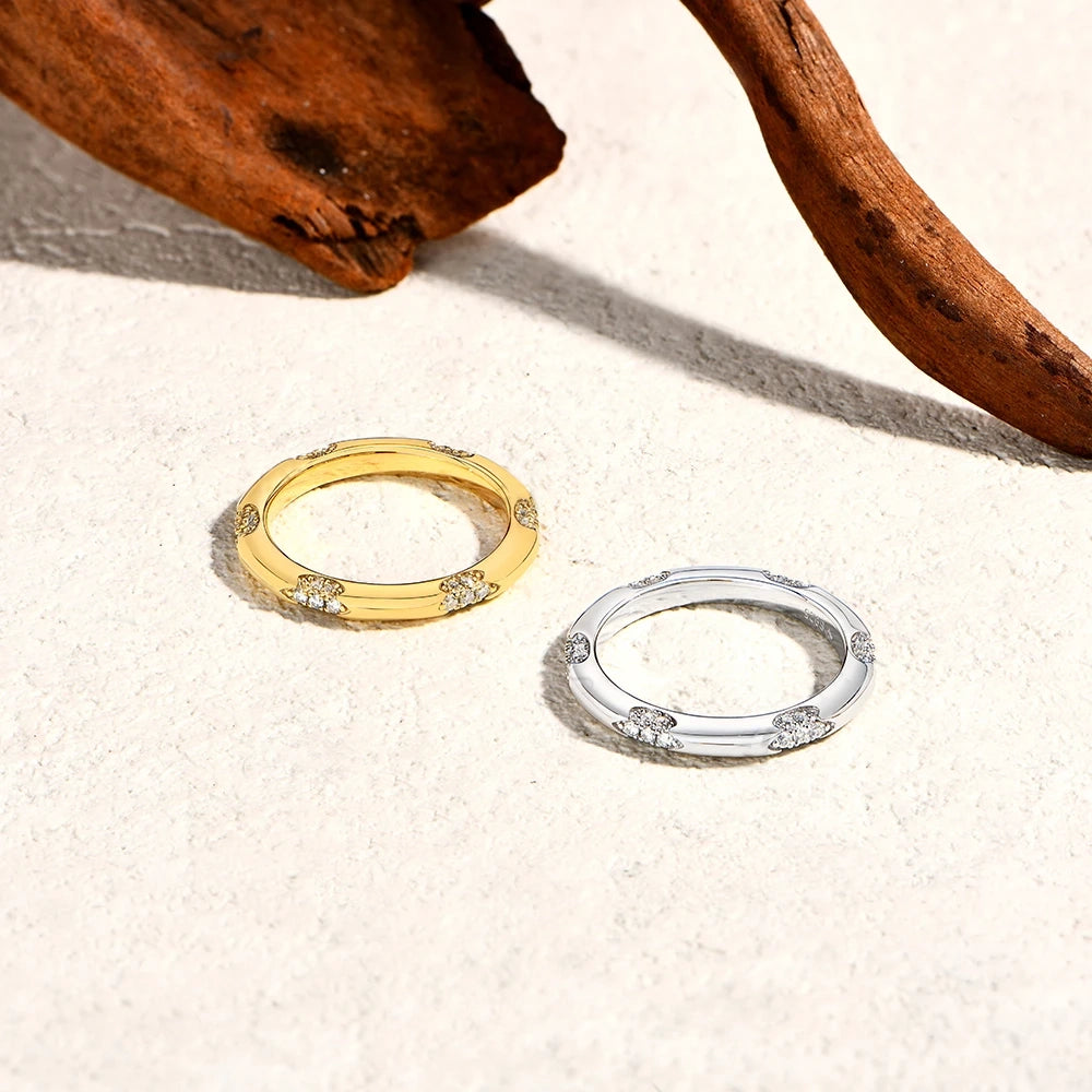 18K Gold Plated Sterling Silver Sparkling Moissanite Wedding Band Ring for Women and Men