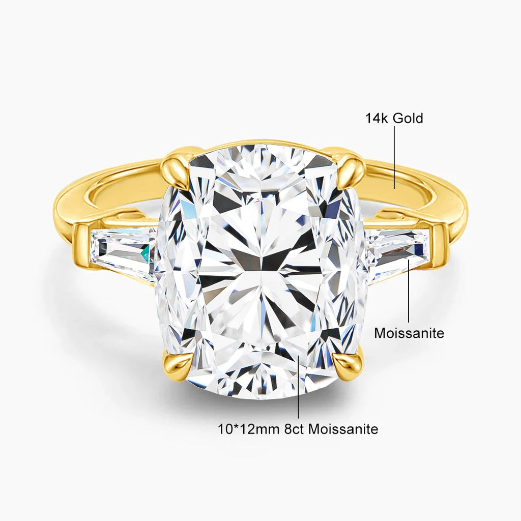Szjinao 14K Gold Cushion Cut Moissanite Engagement Ring – 8 Carat D Color Certified