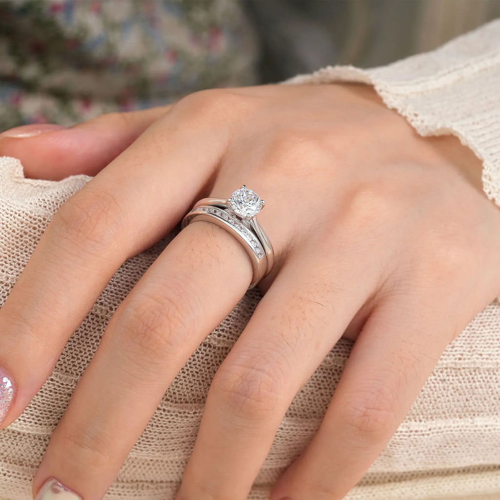Newshe Solitaire Round Cubic Zirconia Engagement & Wedding Rings – 925 Sterling Silver, White & Yellow Gold Finish