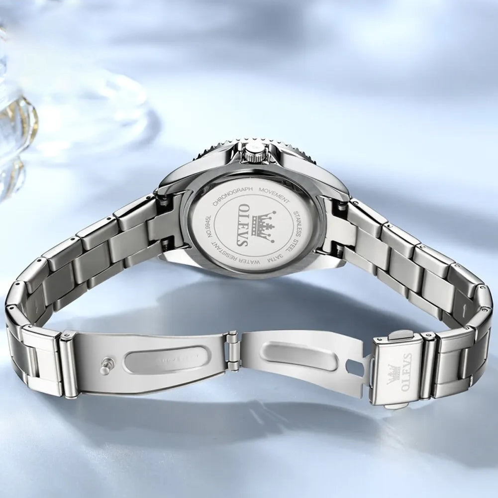 Women’s Quartz Watch Diamond Dial Luminous Hands Complete Calendar Stainless Steel