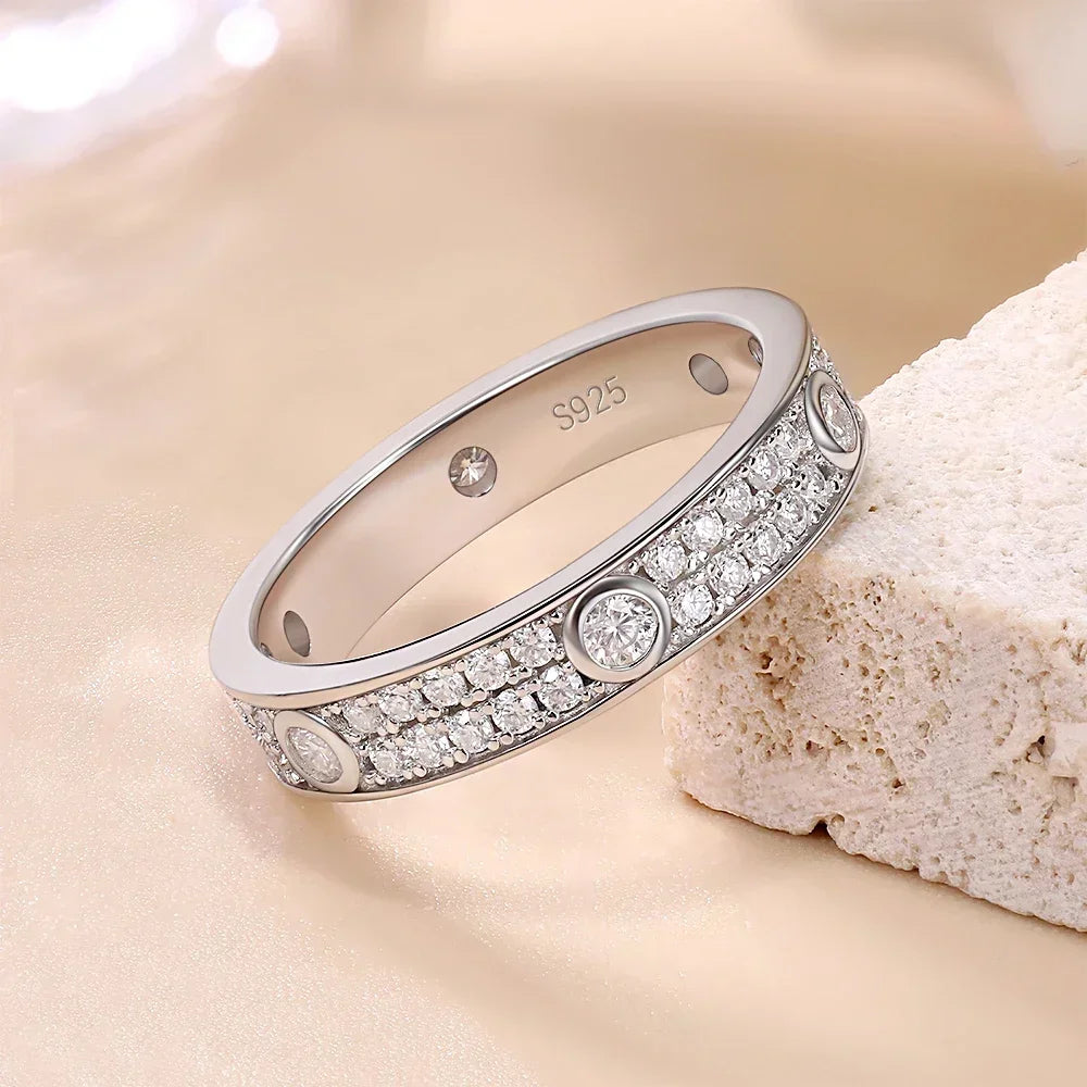 Eternity Moissanite Wedding Band 2mm White Gold Plated 925 Sterling Silver Engagement Ring