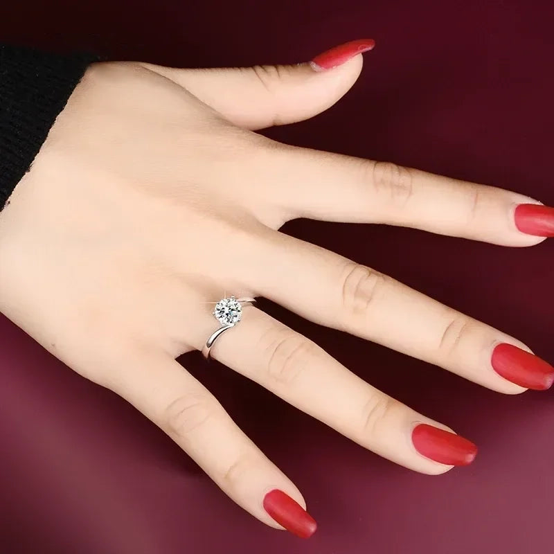 Women’s 1CT Moissanite Engagement Ring in 18K White Gold Classic Wedding Band with Certificate