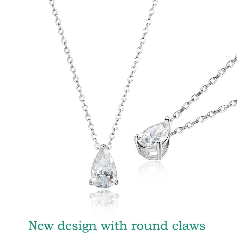 Smyoue Pear Cut D VVS1 Moissanite Necklace – 18K White Gold Plated Sterling Silver Pendant