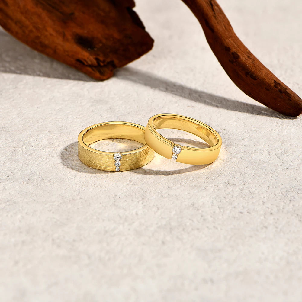 Women and Men Moissanite Couple Rings Brushed Design Sterling Silver Wedding Bands