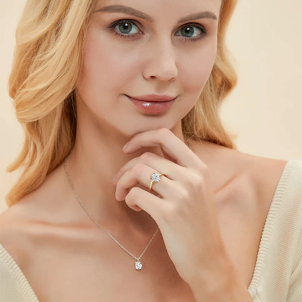 18K Gold Plated Oval Moissanite Engagement Ring 2CT Diamond Sterling Silver Wedding Jewelry