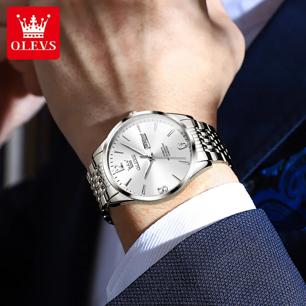 OLEVS 9928 Men's Watch Original Men's Automatic Mechanical Watch Luxury Stainless Steel Waterproof Luminous Date Clock Men Watch