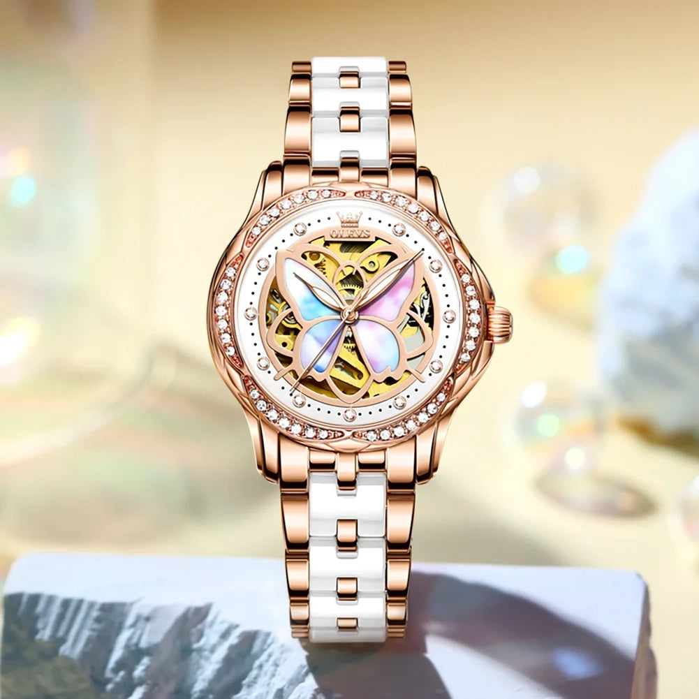 Women's Ceramic Bezel Automatic Watch 35mm Water Resistant Stainless Steel Luminous Hands