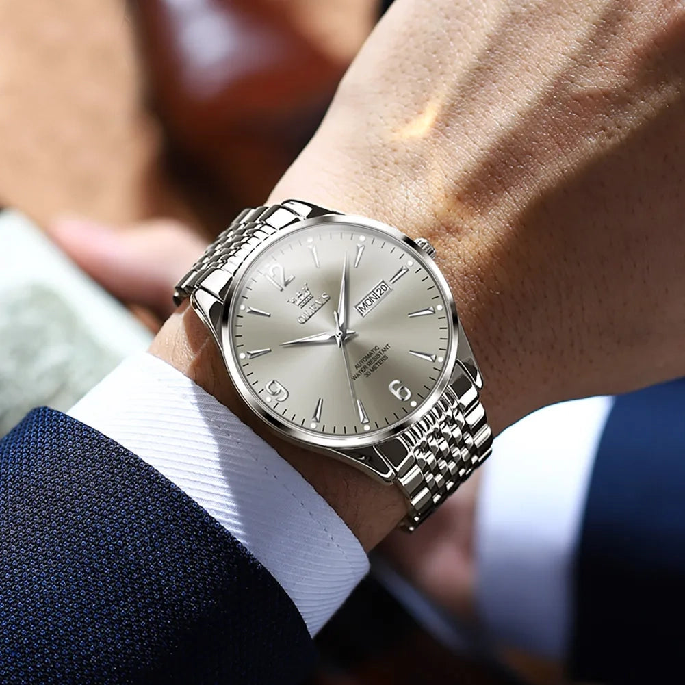 Men's Automatic Mechanical Watch Stainless Steel Luminous Dial Date Display Water Resistant