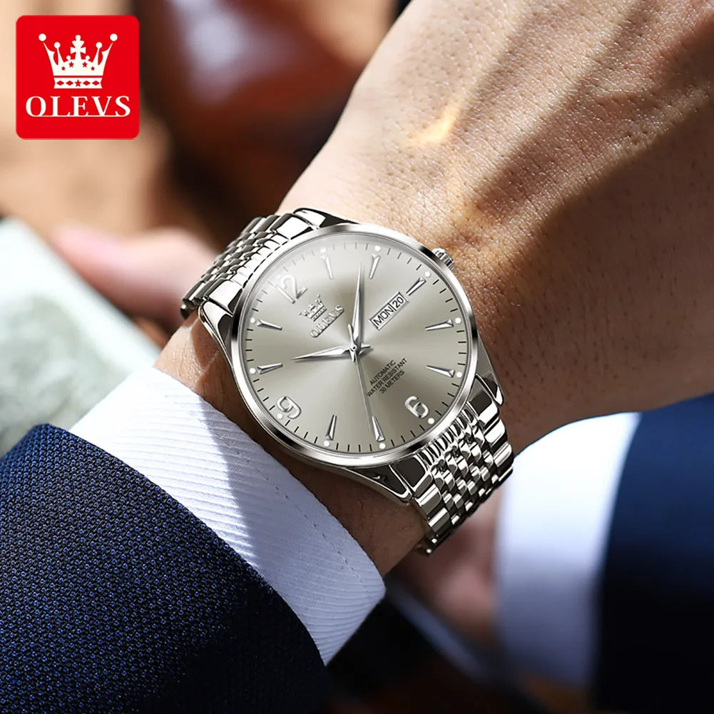 OLEVS 9928 Men's Watch Original Men's Automatic Mechanical Watch Luxury Stainless Steel Waterproof Luminous Date Clock Men Watch