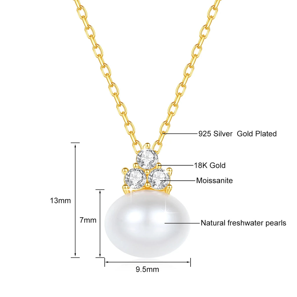 Elegant Craft Jewelry Freshwater Pearl Pendant Necklace – 18K Real Gold with Moissanite Accent
