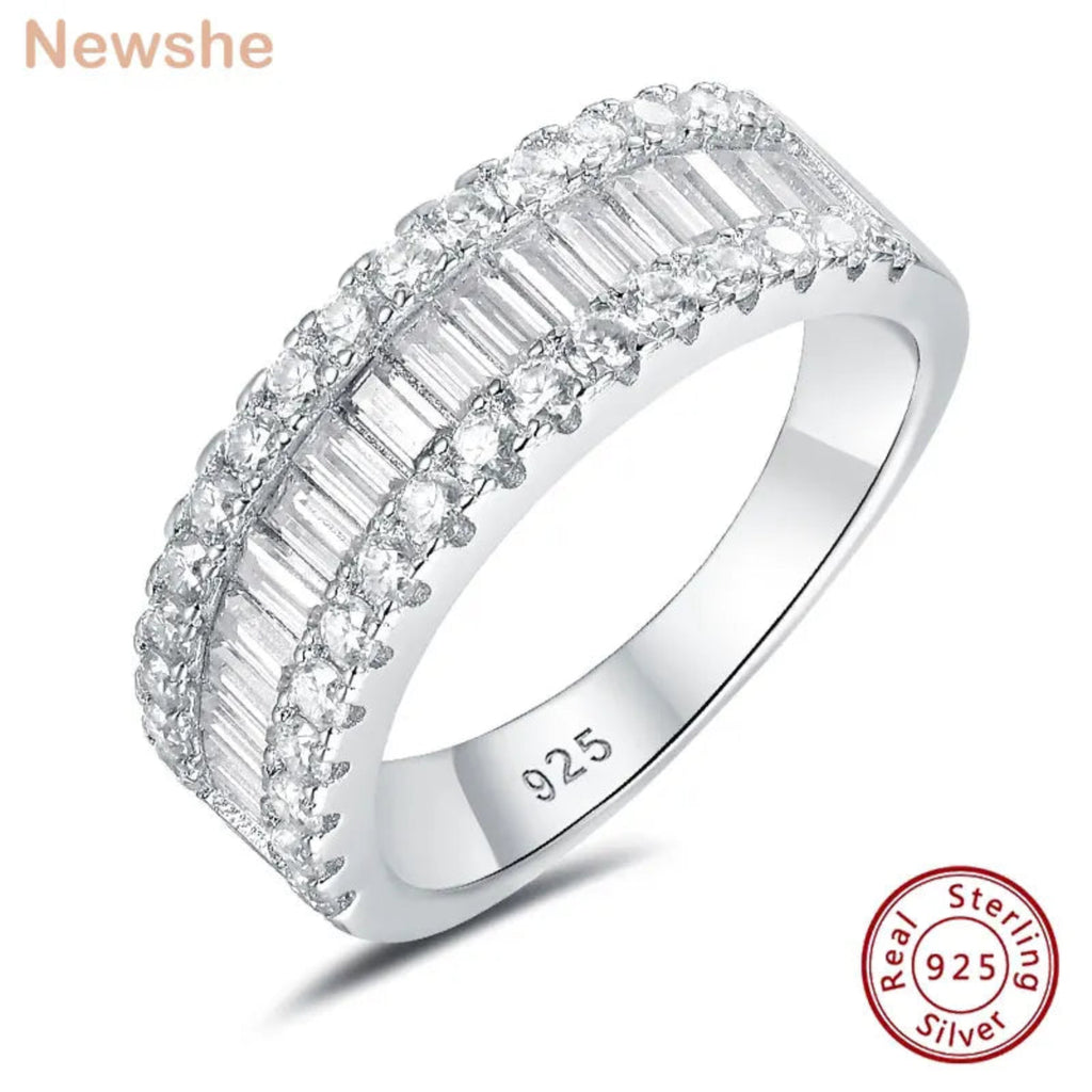 Newshe D Color Moissanite Half Eternity Wedding Band – 925 Sterling Silver Setting