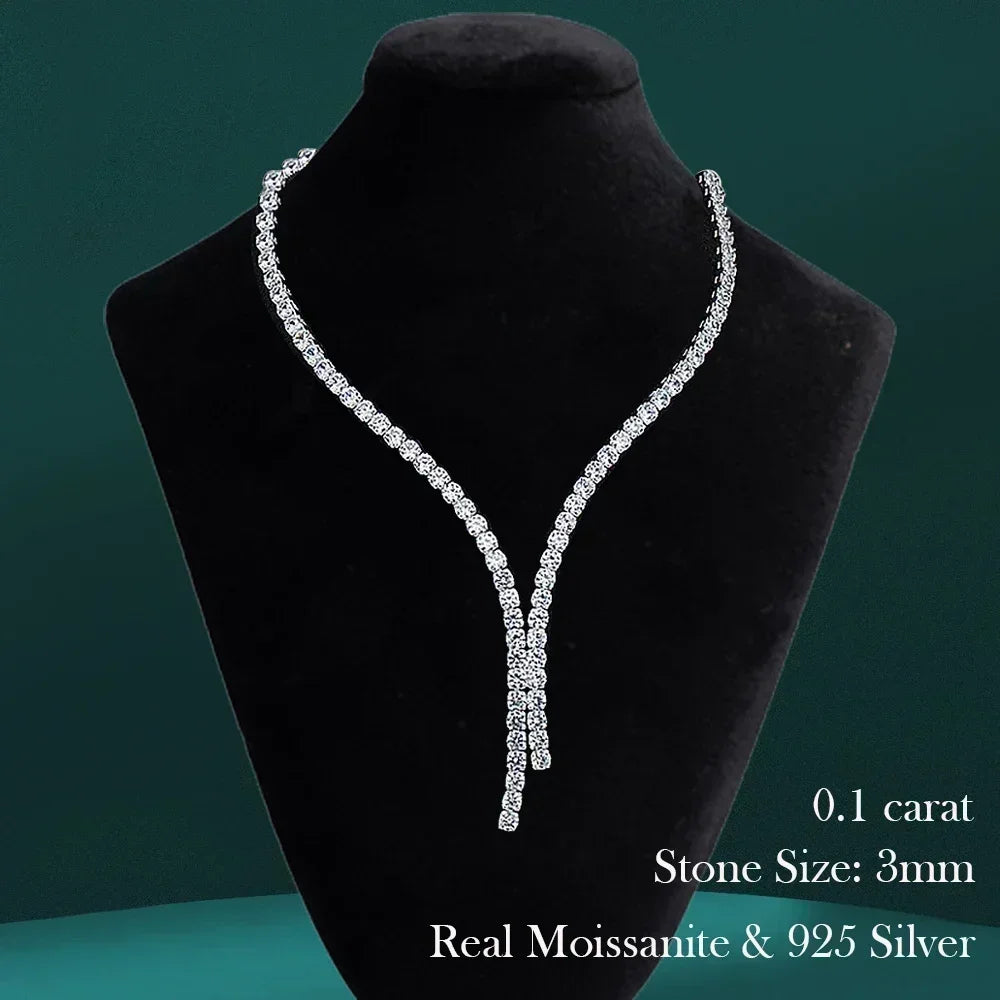 Women’s Moissanite Tennis Necklace Sterling Silver Gradient Diamond Choker Sparkling Jewelry