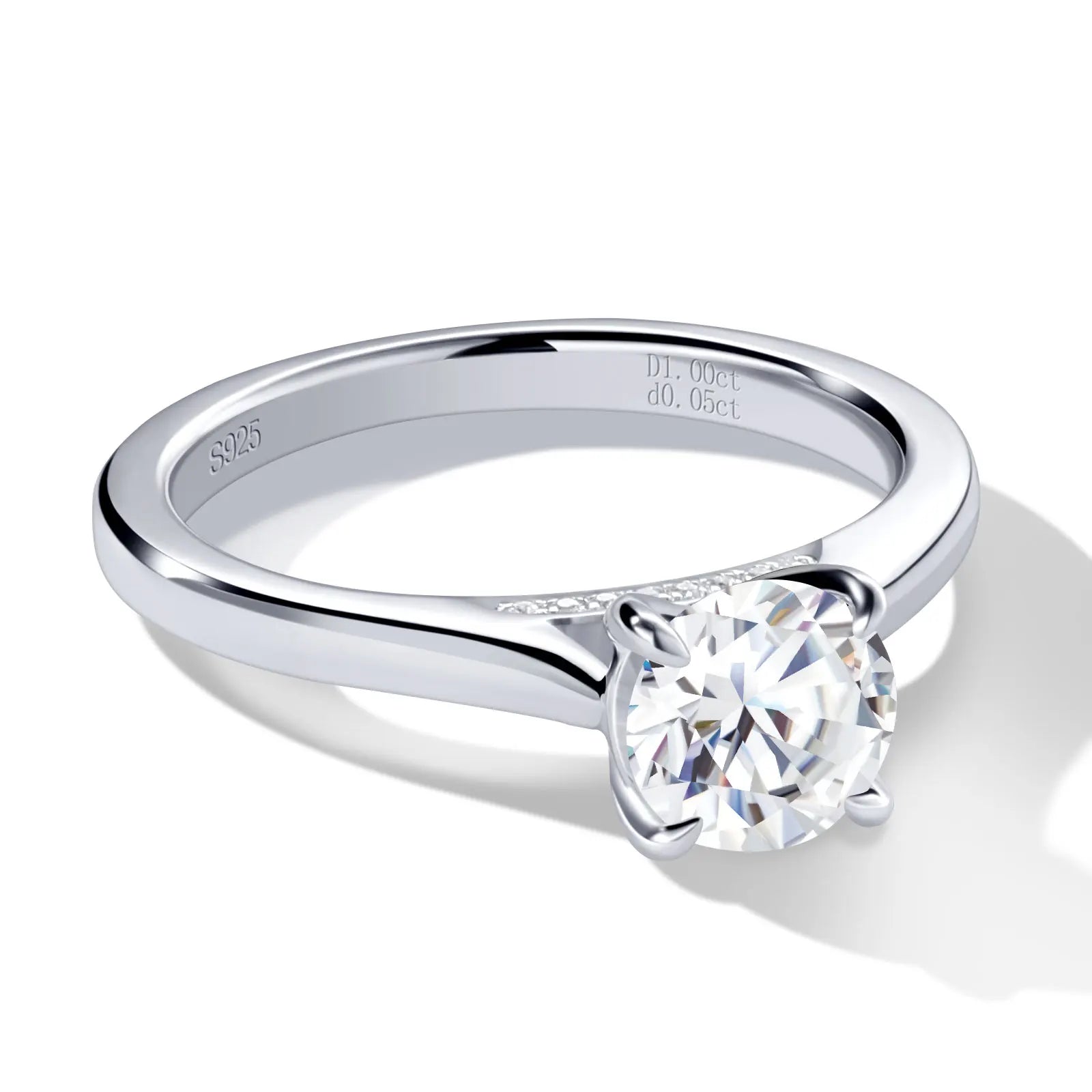 Sterling Silver Moissanite Solitaire Engagement Ring 1CT Round Cut Diamond Wedding Jewelry